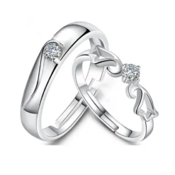 2 Pcs Lover Couple Zircon Adjustable Rings Love Rhinestone Opening Ring For Men Women Wedding Engagement Romantic Jewelry Gifts