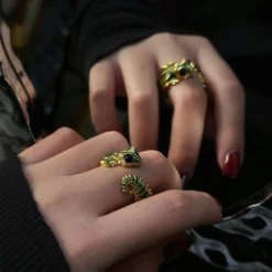 Creative Green Frog Toad Opening Ring For Women Men Aesthetic Design Cute Fish Animal Shape Adjustable Finger Ring Party Jewelry
