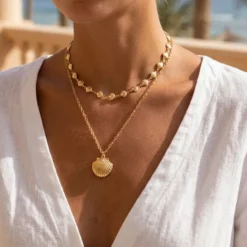 Bohemia Gold Plated Double Layer Shell Necklace for Women Starfish Conch Scallop Pendant Choker Summer Beach Jewelry Accessories