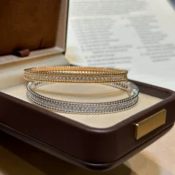 Okla Fashion Luxury Brand Jewelry Silver Color Bracelets Bangles Inlaid Crystal Zircon Simple Bracelet For Women