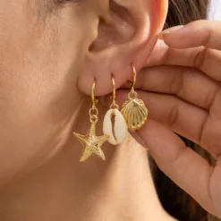 6Pcs Boho Starfish Shell Scallop Earring Set For Women Imitation Pearl Metal Geometric Earring Beach Party Versatile Jewelry