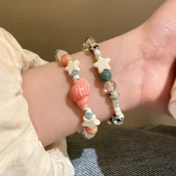 Handmade Ceramic Star Conch Bracelet For Women Girls Cute Cartoon Glass Acrylic Beaded Bangles Summer Beach Party Charm Jewelry