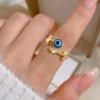 Lucky Blue Turkish Evil Eye Open Rings For Women Shiny Cubic Zircon Leaf Adjustable Finger Ring Gothic Party Aesthetics Jewelry