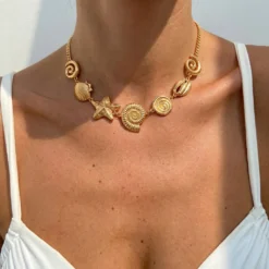 New Design Metal Starfish Shell Chain Necklace For Women Bohemia Conch Scallops Choker Summer Beach Party Vacation Jewelry Gift